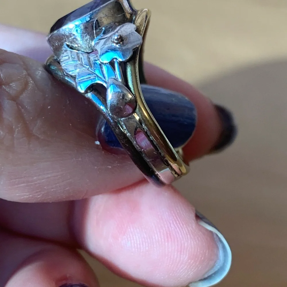 VINTAGE AMETHYST RING 925 STERLING SILVER TRI COLOR